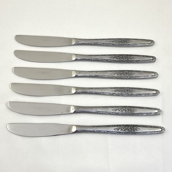 Stylecraft SYF2 T&N Single Rose Satin 8-3/8" Dinner Knife 12pcs Stainless Japan - Picture 6 of 14